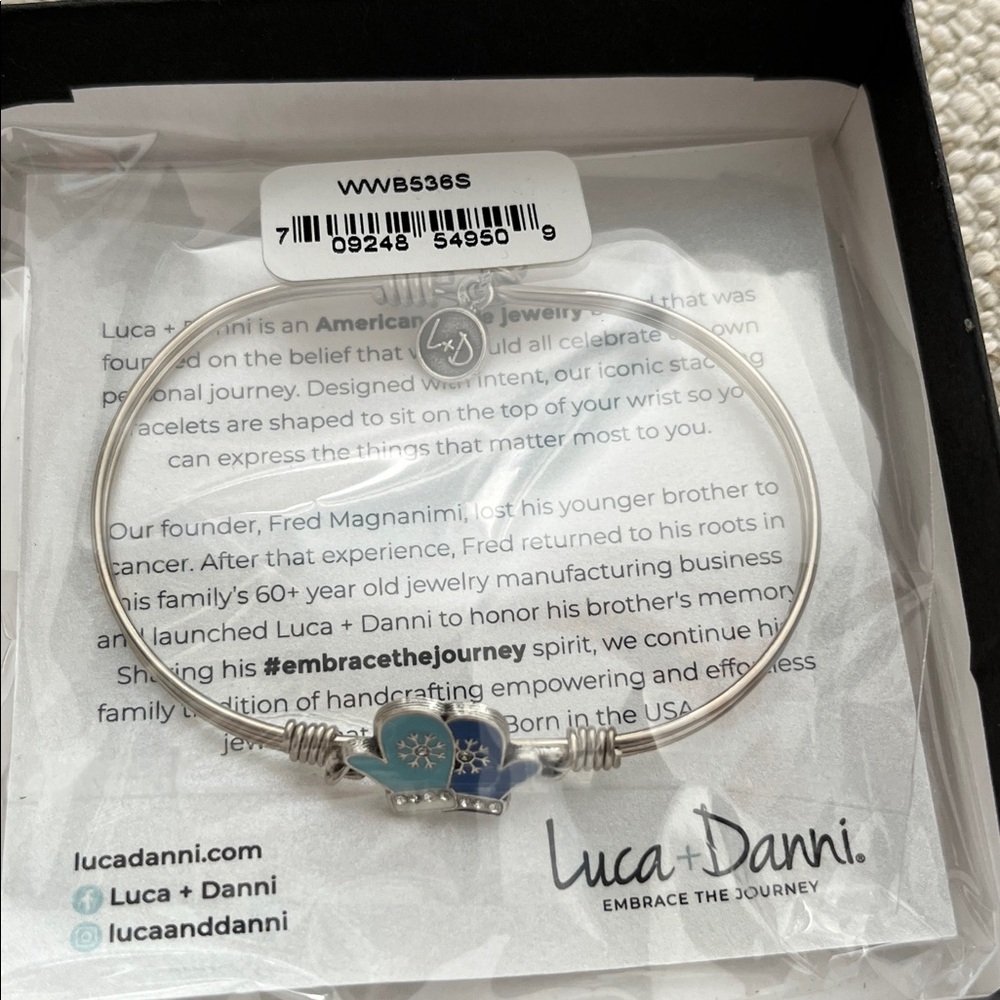 Luca + Danni Silver Bracelet with Blue and White Mittens Charm - Picture 2 of 3